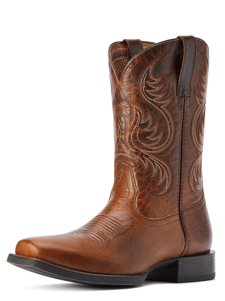 Ariat 10042399 Mens Sport Boss Man Western Boot Rich Cognac front and side view. If you need any assistance with this item or the purchase of this item please call us at five six one seven four eight eight eight zero one Monday through Saturday 10:00a.m EST to 8:00 p.m EST