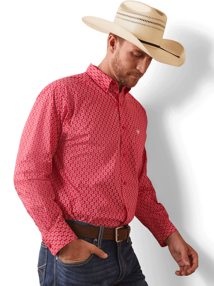 Ariat 10043917 Mens Neiko Classic Fit Shirt Rose Red front view. If you need any assistance with this item or the purchase of this item please call us at five six one seven four eight eight eight zero one Monday through Saturday 10:00a.m EST to 8:00 p.m EST