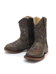 Roper 09-017-1901-2015 Toddlers Glitter Breeze Square Toe Western Boots Brown Zipper on off