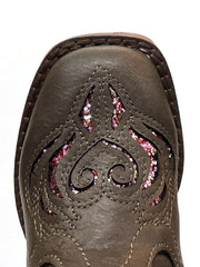 toe view Roper 09-017-1901-2015 Toddlers Glitter Breeze Square Toe Western Boots Brown