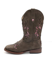 Roper 09-018-1901-2015BR Kids Glitter Breeze Square Toe Western Boots Brown side view. If you need any assistance with this item or the purchase of this item please call us at five six one seven four eight eight eight zero one Monday through Saturday 10:00a.m EST to 8:00 p.m EST