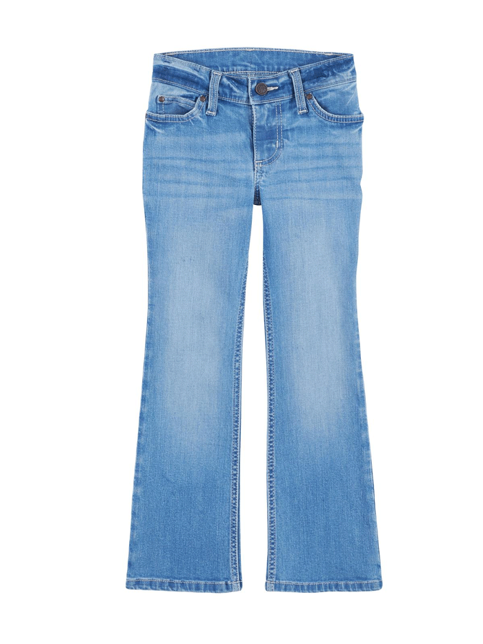 Wrangler 112315035 Girls Boot Cut Jean Mid Light Wash back view. If you need any assistance with this item or the purchase of this item please call us at five six one seven four eight eight eight zero one Monday through Saturday 10:00a.m EST to 8:00 p.m EST