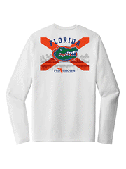 FloGrown UFP-106 Mens Florida Gators Flag Beach Long Sleeve Shirt White back view. If you need any assistance with this item or the purchase of this item please call us at five six one seven four eight eight eight zero one Monday through Saturday 10:00a.m EST to 8:00 p.m EST