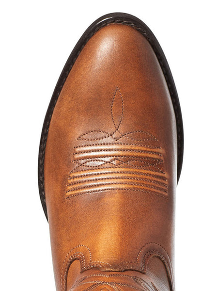 Ariat 10035999 Womens Heritage Western R Toe Boot Copper Brown toe view. If you need any assistance with this item or the purchase of this item please call us at five six one seven four eight eight eight zero one Monday through Saturday 10:00a.m EST to 8:00 p.m EST