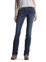 Ariat 10017216 Womens REAL Mid Rise Stretch Icon Stackable Straight Leg Jean Front View. If you need any assistance with this item or the purchase of this item please call us at five six one seven four eight eight eight zero one Monday through Saturday 10:00a.m EST to 8:00 p.m EST
