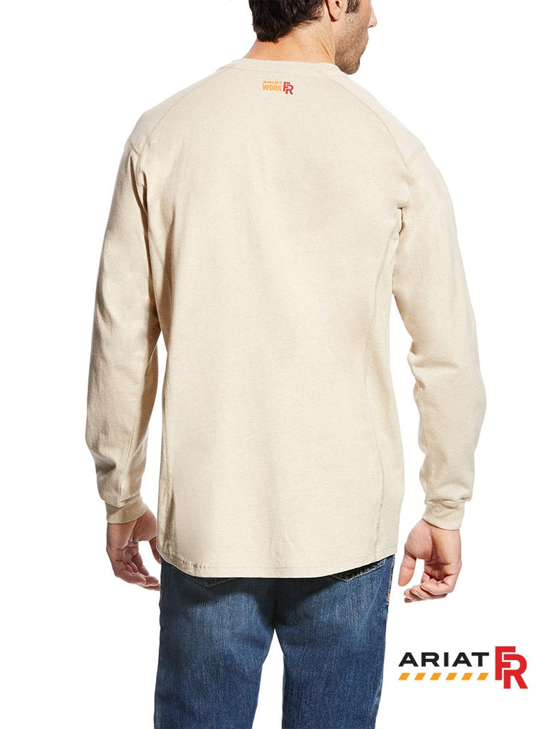 Ariat 10022598 Mens Flame Resistant Air Henley Long Sleeve Work Shirt Front View Sand Heather