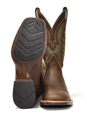 Ariat 10023129 Mens Venttek Ultra Square Toe Boot Distress Brown Sole and front view. If you need any assistance with this item or the purchase of this item please call us at five six one seven four eight eight eight zero one Monday through Saturday 10:00a.m EST to 8:00 p.m EST