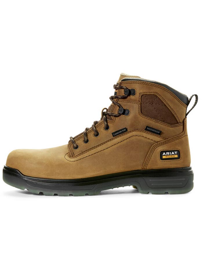 Ariat 10027335 Mens Turbo 6" Waterproof H2O Carbon Toe Work Boot Aged Bark front and side view. If you need any assistance with this item or the purchase of this item please call us at five six one seven four eight eight eight zero one Monday through Saturday 10:00a.m EST to 8:00 p.m EST