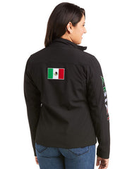Ariat 10031428 Womens New Team Mexico Softshell Jacket Black back view. If you need any assistance with this item or the purchase of this item please call us at five six one seven four eight eight eight zero one Monday through Saturday 10:00a.m EST to 8:00 p.m EST