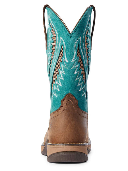 Ariat 10031665 Womens Anthem VentTEK Square Toe Boot Turquoise Chocolate back view. If you need any assistance with this item or the purchase of this item please call us at five six one seven four eight eight eight zero one Monday through Saturday 10:00a.m EST to 8:00 p.m EST