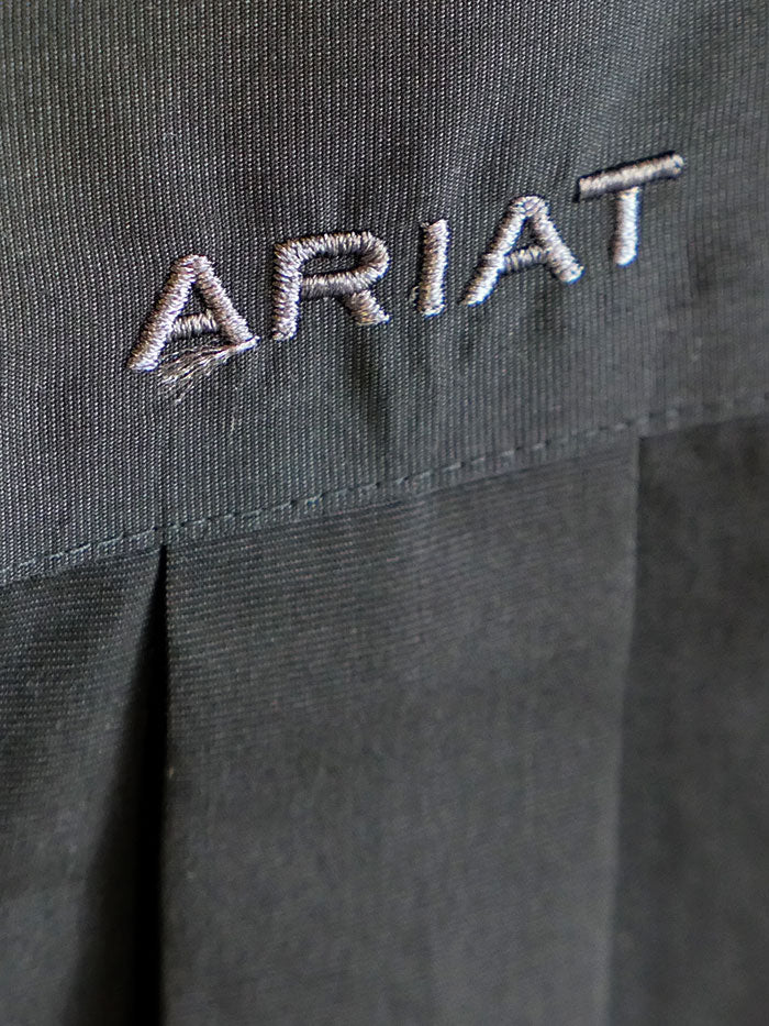 Ariat 10032937 Mens Wrinkle Free Solid Pinpoint Oxford LS Shirt Nine Iron Black back view. If you need any assistance with this item or the purchase of this item please call us at five six one seven four eight eight eight zero one Monday through Saturday 10:00a.m EST to 8:00 p.m EST
