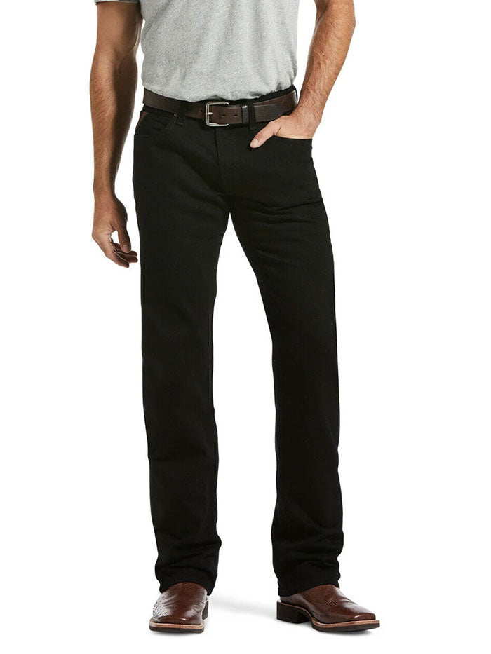 Ariat 10033516 Men's M5 Low Rise Legacy Slim Fit Straight Leg Jean Black front view. If you need any assistance with this item or the purchase of this item please call us at five six one seven four eight eight eight zero one Monday through Saturday 10:00a.m EST to 8:00 p.m EST