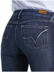 Ariat 10039598 Womens Trouser Perfect Rise London Wide Leg Jean Rascal back pocket close up view. If you need any assistance with this item or the purchase of this item please call us at five six one seven four eight eight eight zero one Monday through Saturday 10:00a.m EST to 8:00 p.m EST