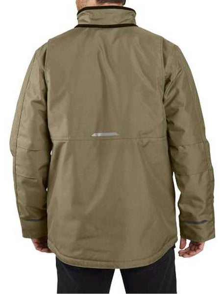 Carhartt 104460 Mens Yukon Extremes Full Swing Insolated Coat Burnt Olive back view. If you need any assistance with this item or the purchase of this item please call us at five six one seven four eight eight eight zero one Monday through Saturday 10:00a.m EST to 8:00 p.m EST