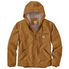 Carhartt 104392-BRN Mens Washed Duck Sherpa Lined Jacket Brown front view. If you need any assistance with this item or the purchase of this item please call us at five six one seven four eight eight eight zero one Monday through Saturday 10:00a.m EST to 8:00 p.m EST