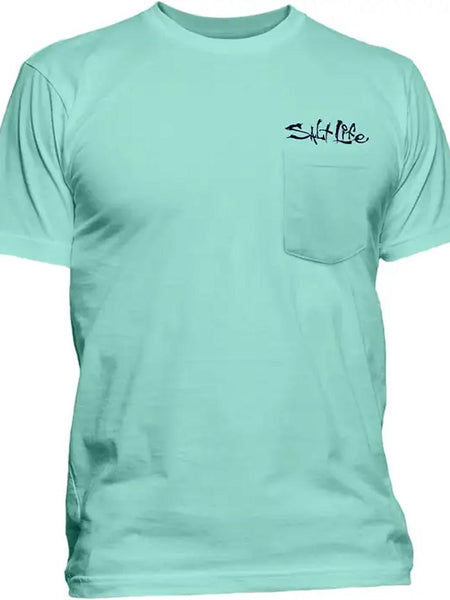 Salt Life SLM10832 Mens High Seas Pocket Tee Aruba Blue front view. If you need any assistance with this item or the purchase of this item please call us at five six one seven four eight eight eight zero one Monday through Saturday 10:00a.m EST to 8:00 p.m EST