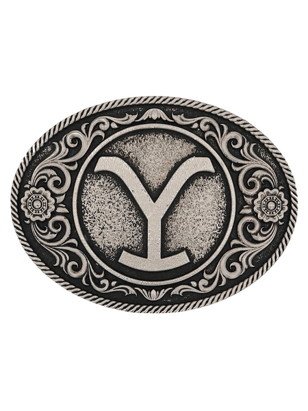 Montana Silversmiths A914YEL Yellowstone Y Floral Filigree Belt Buckle front view. If you need any assistance with this item or the purchase of this item please call us at five six one seven four eight eight eight zero one Monday through Saturday 10:00a.m EST to 8:00 p.m EST