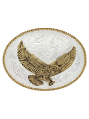 Montana Silversmiths 1460 Engraved Western Belt Buckle With Large Eagle Silver front view. If you need any assistance with this item or the purchase of this item please call us at five six one seven four eight eight eight zero one Monday through Saturday 10:00a.m EST to 8:00 p.m EST
