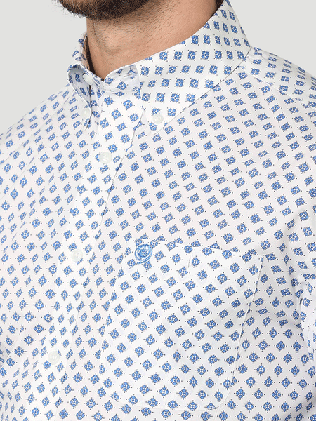 Wrangler 112314983 Mens George Strait Long Sleeve Printed Shirt Blue Fountain pocket and collar detail. If you need any assistance with this item or the purchase of this item please call us at five six one seven four eight eight eight zero one Monday through Saturday 10:00a.m EST to 8:00 p.m EST