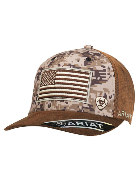 Ariat 15094156 Mens Oilskin US Flag Digital Camo Ball Cap front view. If you need any assistance with this item or the purchase of this item please call us at five six one seven four eight eight eight zero one Monday through Saturday 10:00a.m EST to 8:00 p.m EST