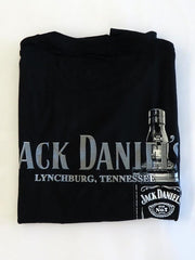 Ely Cattleman 15261426JD-89 Mens Jack Daniel's Bottle T-Shirt Black close up. If you need any assistance with this item or the purchase of this item please call us at five six one seven four eight eight eight zero one Monday through Saturday 10:00a.m EST to 8:00 p.m EST