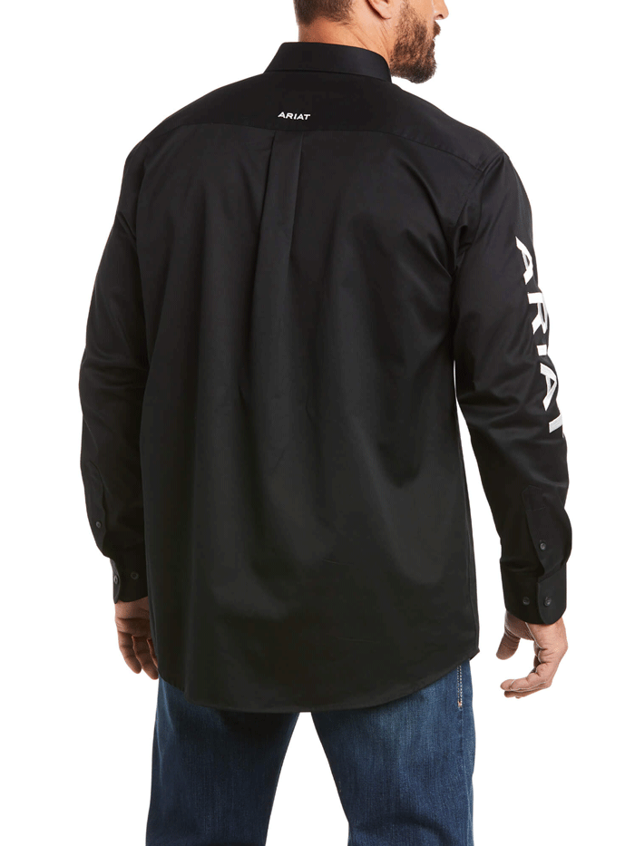 Ariat 10017497 Mens Team Logo Twill Classic Fit Shirt Black front and side view. If you need any assistance with this item or the purchase of this item please call us at five six one seven four eight eight eight zero one Monday through Saturday 10:00a.m EST to 8:00 p.m EST