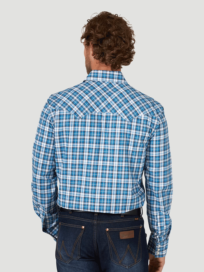 Wrangler 112318744 Mens Retro Long Sleeve Shirt True Blue front view. If you need any assistance with this item or the purchase of this item please call us at five six one seven four eight eight eight zero one Monday through Saturday 10:00a.m EST to 8:00 p.m EST