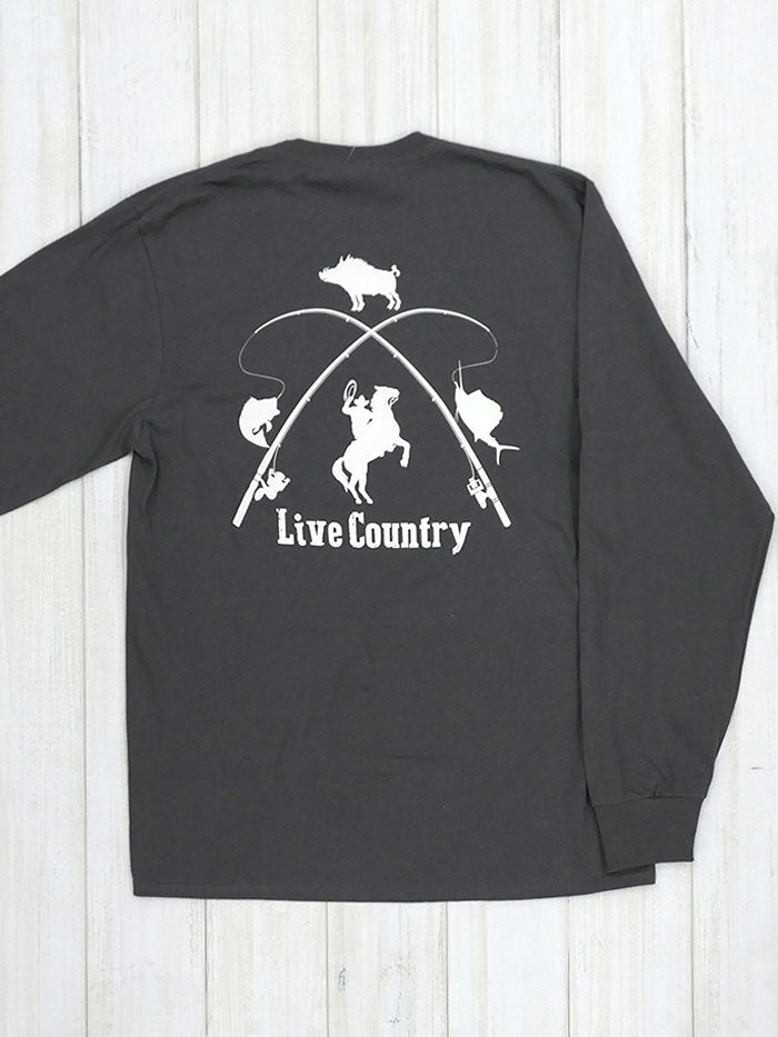 JC Western 1PC61LS Mens Live Country Long Sleeve Tees Charcoal with a man back view