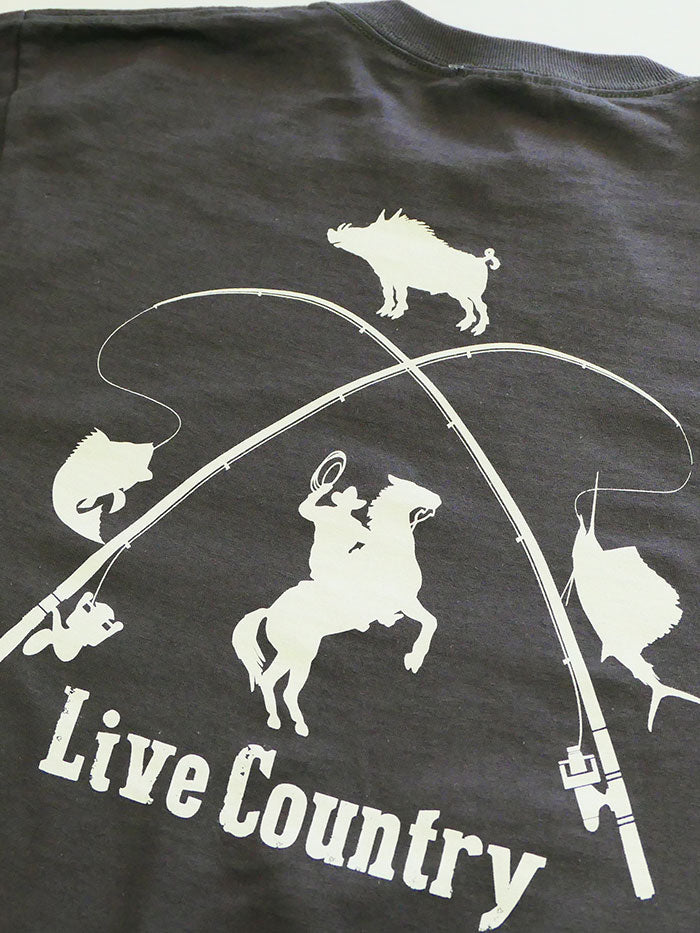 JC Western 1PC61LS Mens Live Country Long Sleeve Tees Charcoal with a man back view