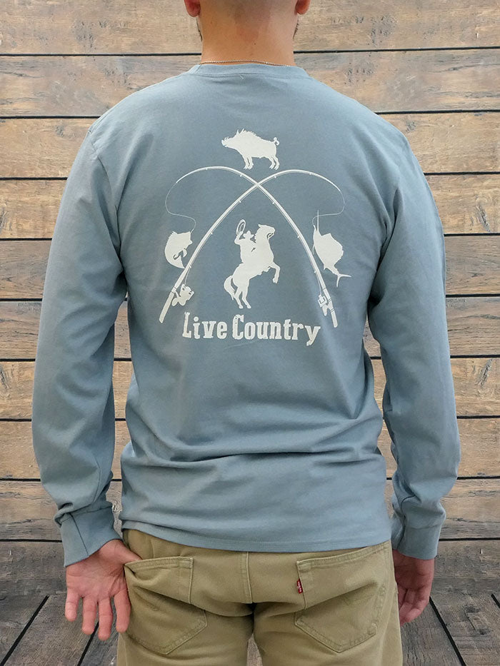 JC Western 1PC61LS Mens Live Country Long Sleeve Tee Light Blue with a man back view