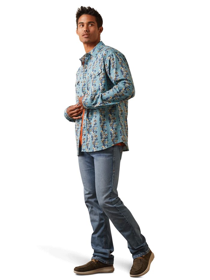 Ariat 10043651 Mens Hains Retro Fit Shirt Aquatic front view. If you need any assistance with this item or the purchase of this item please call us at five six one seven four eight eight eight zero one Monday through Saturday 10:00a.m EST to 8:00 p.m EST