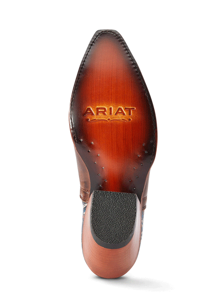 Ariat 10042579 Womens Dixon Chimayo Western Boot Fiery Tan sole view. If you need any assistance with this item or the purchase of this item please call us at five six one seven four eight eight eight zero one Monday through Saturday 10:00a.m EST to 8:00 p.m EST