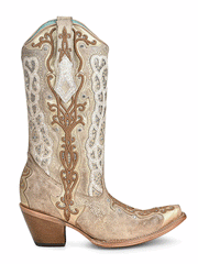 Corral C3895 Ladies Overlay Embroidered And Studs Boot Gold Bone side view. If you need any assistance with this item or the purchase of this item please call us at five six one seven four eight eight eight zero one Monday through Saturday 10:00a.m EST to 8:00 p.m EST