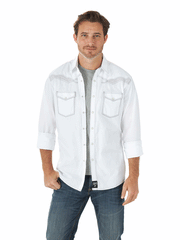 Wrangler 112314898 Mens Rock 47 Modern Fit Long Sleeve Shirt White front view. If you need any assistance with this item or the purchase of this item please call us at five six one seven four eight eight eight zero one Monday through Saturday 10:00a.m EST to 8:00 p.m EST