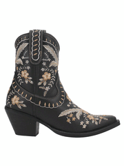 Dingo DI748 Womens Primrose Ankle Western Bootie Black side view. If you need any assistance with this item or the purchase of this item please call us at five six one seven four eight eight eight zero one Monday through Saturday 10:00a.m EST to 8:00 p.m EST