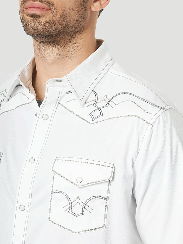Men's Wrangler Grey & Ivory Diamond Geometric Pearl Snap Shirt (S - XXL)