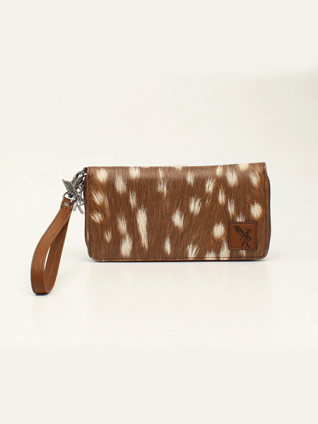 Angel Ranch D330000902 Ladies Zip Clutch Wallet Deer Collection Brown front view. If you need any assistance with this item or the purchase of this item please call us at five six one seven four eight eight eight zero one Monday through Saturday 10:00a.m EST to 8:00 p.m EST