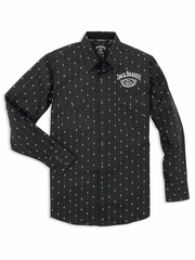 Ely Cattleman 15203951JD-BK Mens Jack Daniels Long Sleeve Print Logo Shirt Black front view. If you need any assistance with this item or the purchase of this item please call us at five six one seven four eight eight eight zero one Monday through Saturday 10:00a.m EST to 8:00 p.m EST