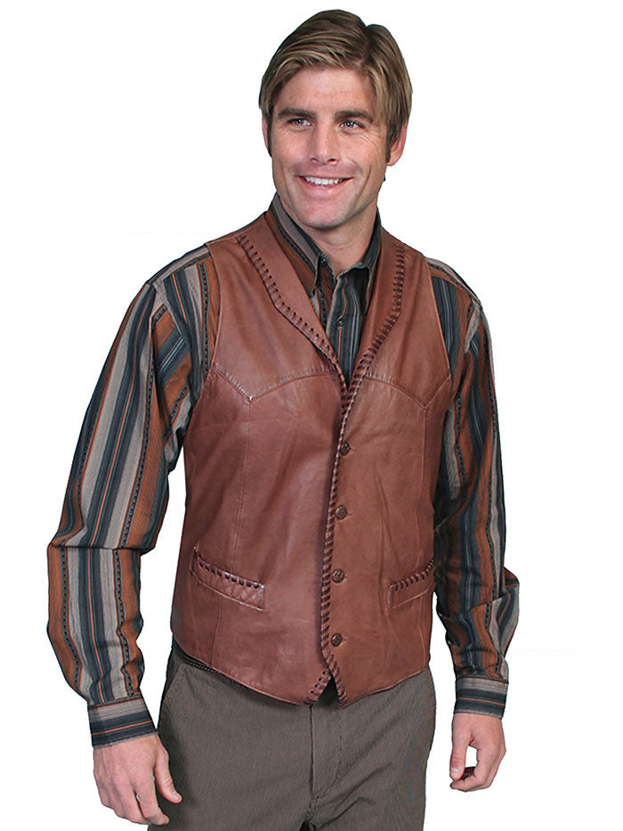 Scully 206 Mens Leather Whip Stitch TrailRider Leather Vests