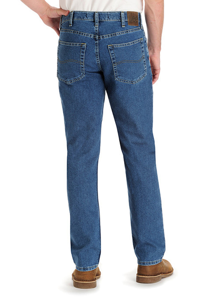 Mens 2042044 2102044 Lee Regular Fit Straight Leg Stretch Jeans Denim front view. If you need any assistance with this item or the purchase of this item please call us at five six one seven four eight eight eight zero one Monday through Saturday 10:00a.m EST to 8:00 p.m EST