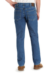 Mens 2042044 2102044 Lee Regular Fit Straight Leg Stretch Jeans Denim back view. If you need any assistance with this item or the purchase of this item please call us at five six one seven four eight eight eight zero one Monday through Saturday 10:00a.m EST to 8:00 p.m EST