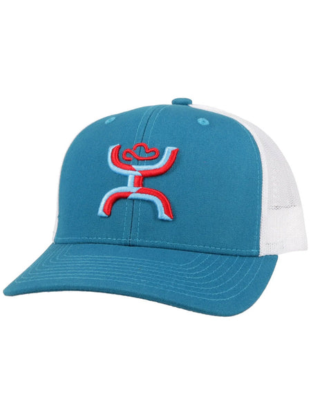 Hooey 2106T-TQWH "Sterling" White and Turquoise 6-Panel Trucker Hat front view. If you need any assistance with this item or the purchase of this item please call us at five six one seven four eight eight eight zero one Monday through Saturday 10:00a.m EST to 8:00 p.m EST
