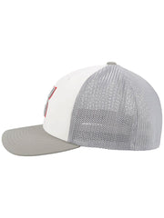 Hooey 2112WHGY-01 "Coach" 5-Panel Flexfit Trucker Hat White and Gray side view. If you need any assistance with this item or the purchase of this item please call us at five six one seven four eight eight eight zero one Monday through Saturday 10:00a.m EST to 8:00 p.m EST