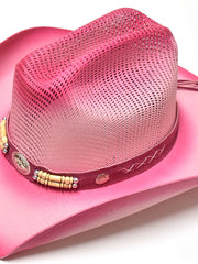 Bullhide LITTLE GOODBYE 2814P Kids Straw Hat Pink top and band detail. If you need any assistance with this item or the purchase of this item please call us at five six one seven four eight eight eight zero one Monday through Saturday 10:00a.m EST to 8:00 p.m EST