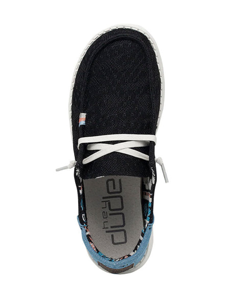 Hey Dude 121414790 Womens Wendy Boho Shoe Black view from above. If you need any assistance with this item or the purchase of this item please call us at five six one seven four eight eight eight zero one Monday through Saturday 10:00a.m EST to 8:00 p.m EST