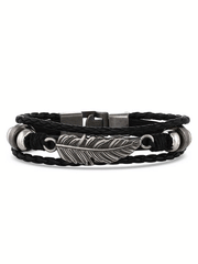 Montana Silversmiths BC5040 Braided Wrap Feather Bracelet front view. If you need any assistance with this item or the purchase of this item please call us at five six one seven four eight eight eight zero one Monday through Saturday 10:00a.m EST to 8:00 p.m EST