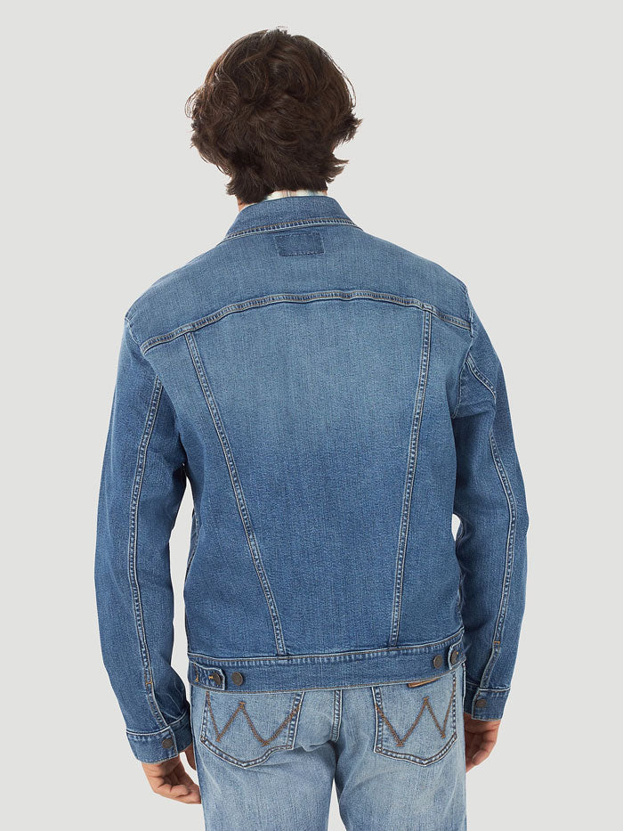 Wrangler 112318303 Mens Retro Denim Jacket Antique Navy front view. If you need any assistance with this item or the purchase of this item please call us at five six one seven four eight eight eight zero one Monday through Saturday 10:00a.m EST to 8:00 p.m EST