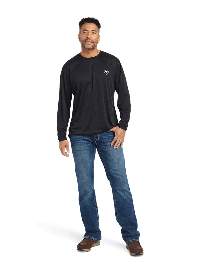 Ariat 10040991 Mens Charger Americana Long Sleeve T-Shirt Black back view. If you need any assistance with this item or the purchase of this item please call us at five six one seven four eight eight eight zero one Monday through Saturday 10:00a.m EST to 8:00 p.m EST