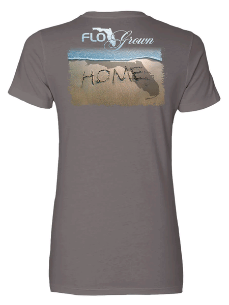 FloGrown FGW-1-046 Womens Home on the Beach Tee Warm Gray back view. If you need any assistance with this item or the purchase of this item please call us at five six one seven four eight eight eight zero one Monday through Saturday 10:00a.m EST to 8:00 p.m EST