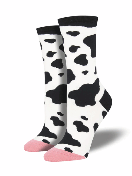 Socksmith WNC1886-WHI Womens MOOOO! Socks White front and side view. If you need any assistance with this item or the purchase of this item please call us at five six one seven four eight eight eight zero one Monday through Saturday 10:00a.m EST to 8:00 p.m EST